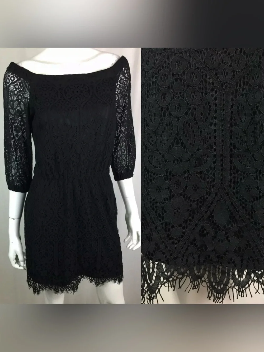 White House Black Market Women's 2 Lace Off Shoulder 3/4 Sleeve Shift Dress